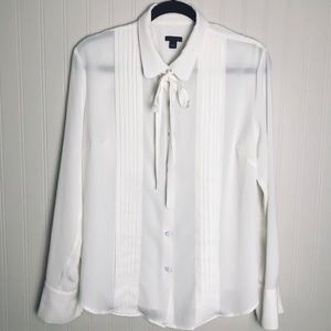 Ann Taylor Sheer White Collared Shirt